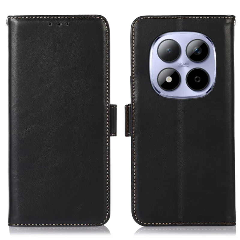 For Xiaomi Poco M8 Pro 5G / Redmi Note 15 Pro+ 5G (Global) Case RFID Blocking Genuine Cow Leather Wallet Phone Cover - Black