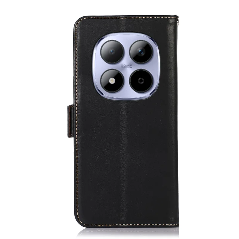 For Xiaomi Poco M8 Pro 5G / Redmi Note 15 Pro+ 5G (Global) Case RFID Blocking Genuine Cow Leather Wallet Phone Cover - Black