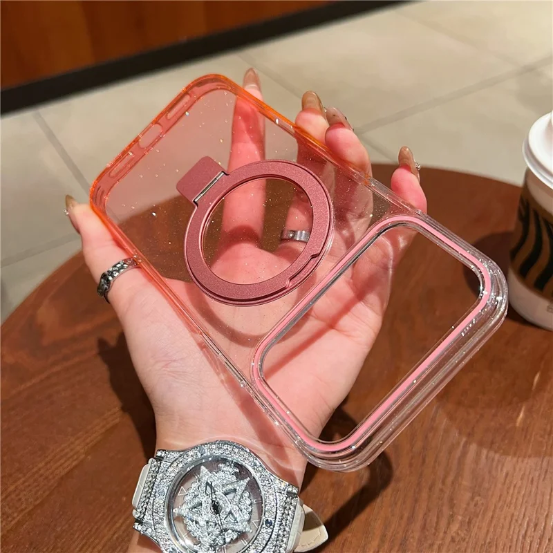 For iPhone 17 Pro Magnetic Case Kickstand Gradient Clear TPU Phone Back Cover - Pink
