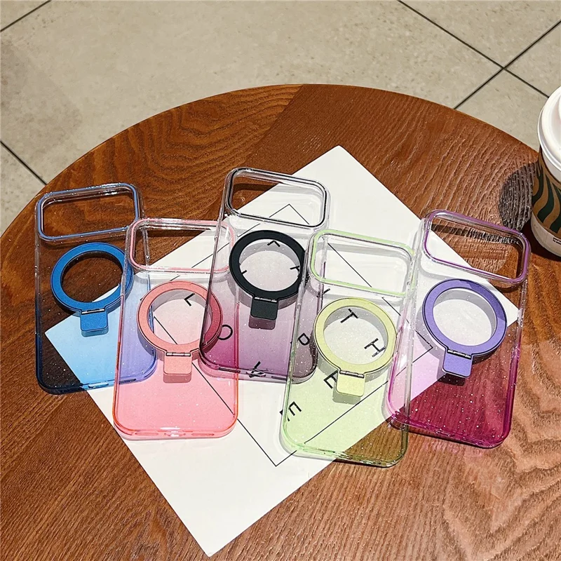 For iPhone 17 Pro Magnetic Case Kickstand Gradient Clear TPU Phone Back Cover - Pink