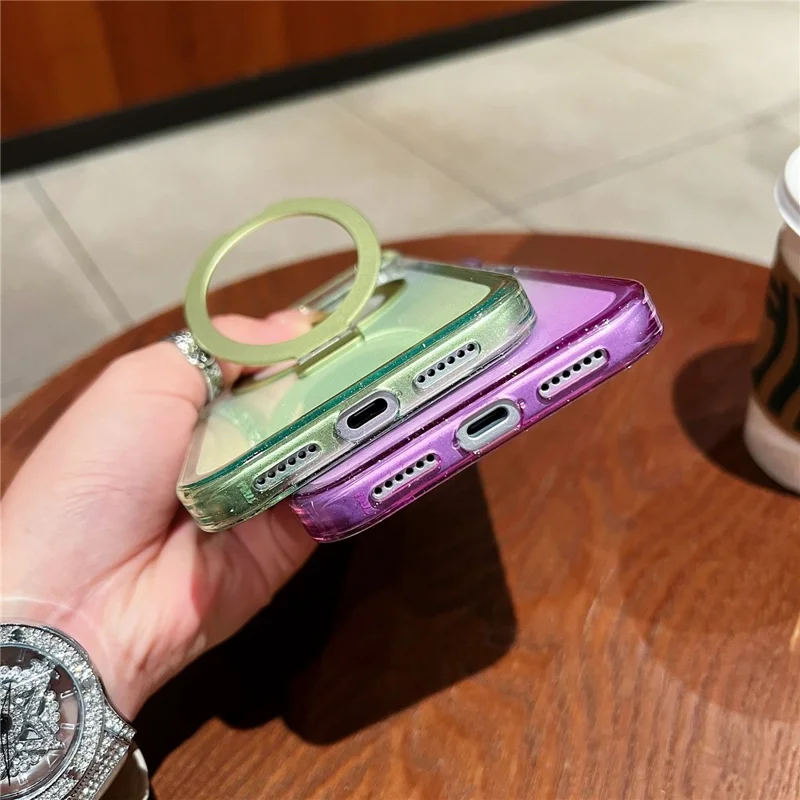 For iPhone 17 Pro Max Magnetic Case Kickstand Gradient Clear TPU Phone Back Cover - Pink