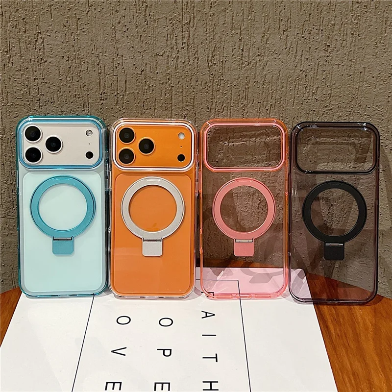 For iPhone 17 Pro Magnetic Case Kickstand Clear TPU Phone Back Cover - Silver