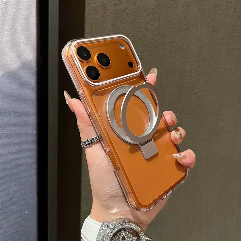 For iPhone 17 Pro Magnetic Case Kickstand Clear TPU Phone Back Cover - Silver