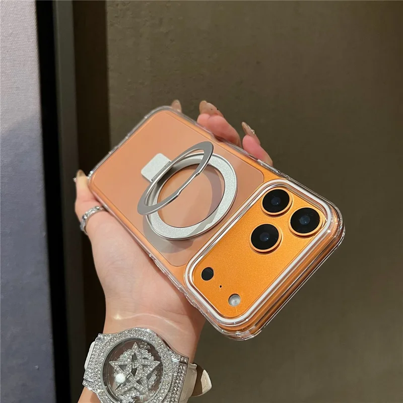 For iPhone 17 Pro Magnetic Case Kickstand Clear TPU Phone Back Cover - Silver