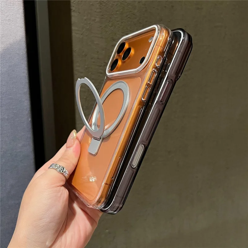 For iPhone 17 Pro Magnetic Case Kickstand Clear TPU Phone Back Cover - Silver