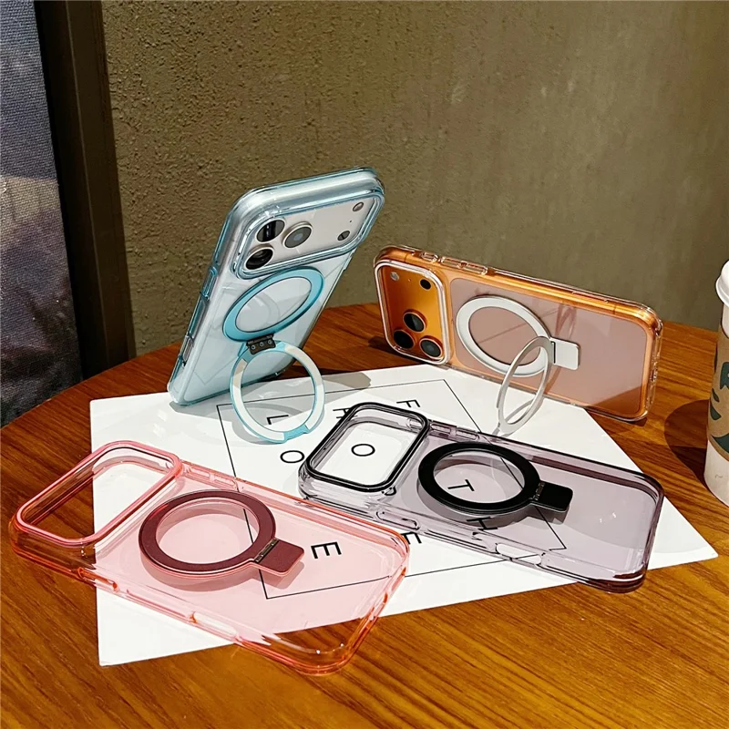 For iPhone 17 Pro Magnetic Case Kickstand Clear TPU Phone Back Cover - Silver