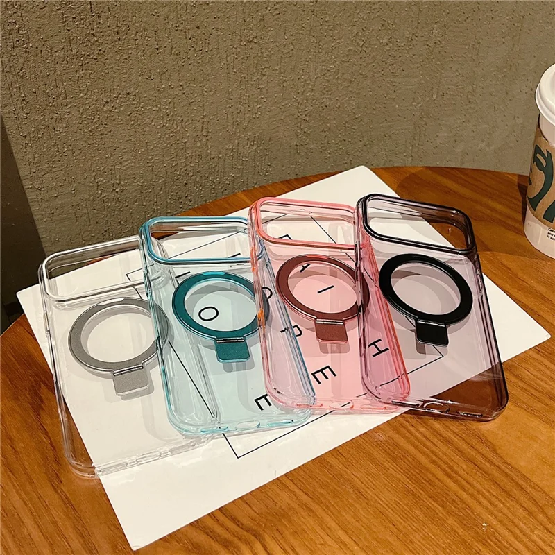 For iPhone 17 Pro Max Magnetic Case Kickstand Clear TPU Phone Back Cover - Silver