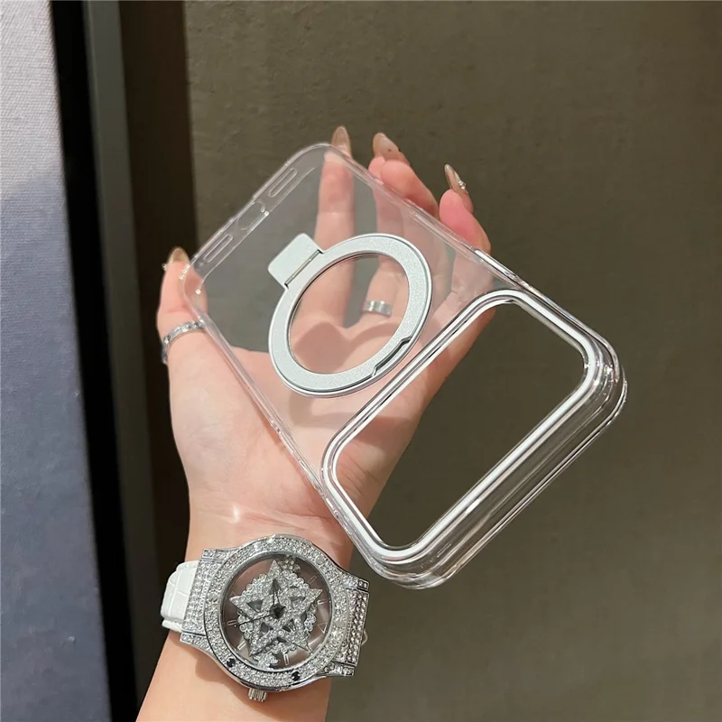 For iPhone 17 Pro Max Magnetic Case Kickstand Clear TPU Phone Back Cover - Silver