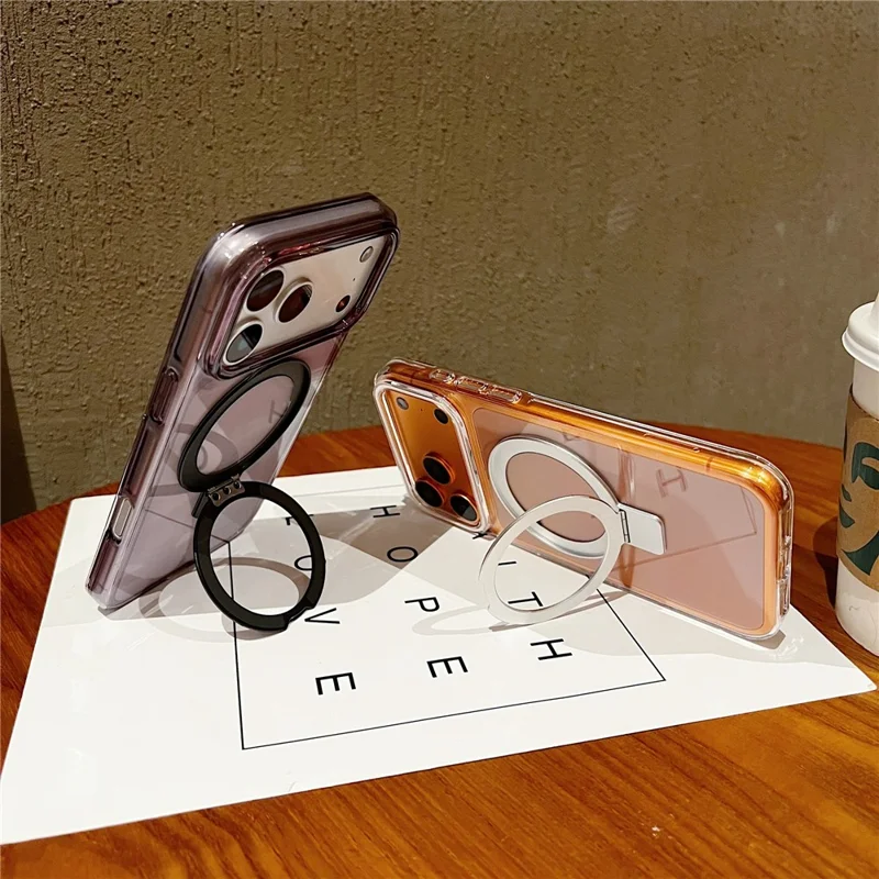 For iPhone 17 Pro Max Magnetic Case Kickstand Clear TPU Phone Back Cover - Silver