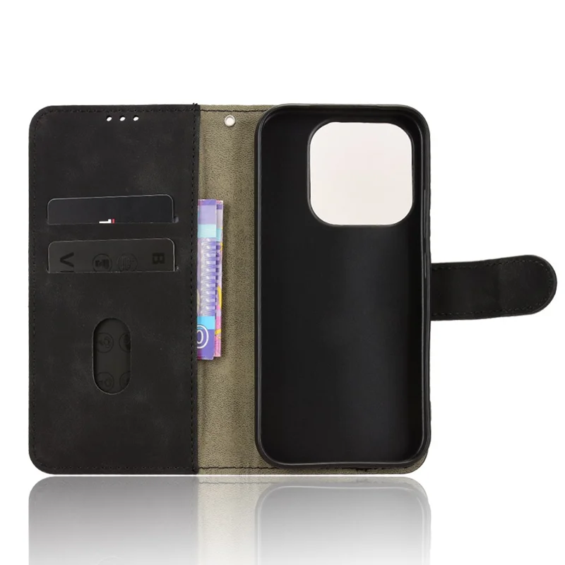 For Xiaomi 17 Leather Case Skin Feel Anti Drop Wallet Flip Phone Cover - Black