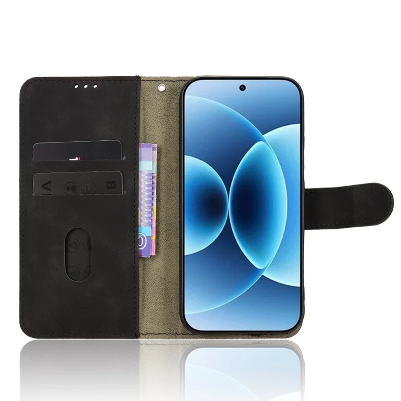 For Xiaomi 17 Leather Case Skin Feel Anti Drop Wallet Flip Phone Cover - Black