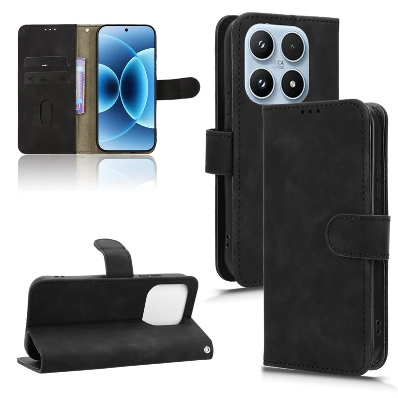 For Xiaomi 17 Leather Case Skin Feel Anti Drop Wallet Flip Phone Cover - Black