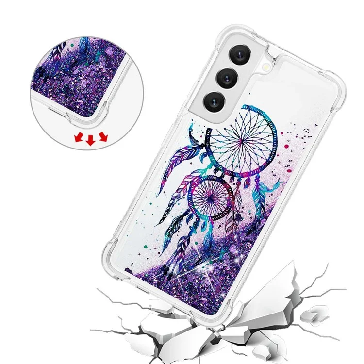 YB Quicksand Series-2 Phone Case per Samsung Galaxy S23, Pattern Printing Glittery Quicksand Soft TPU Shockproof Cell Phone Cover - Wind Chimes