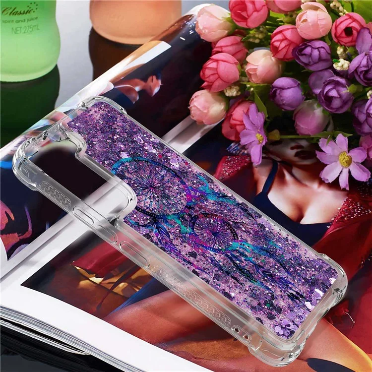 YB Quicksand Series-2 Phone Case per Samsung Galaxy S23, Pattern Printing Glittery Quicksand Soft TPU Shockproof Cell Phone Cover - Wind Chimes