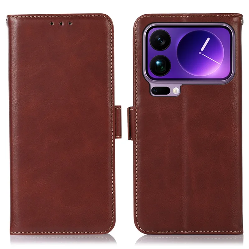For Xiaomi 17 Pro Max Case RFID Blocking Genuine Cow Leather Wallet Phone Cover - Brown