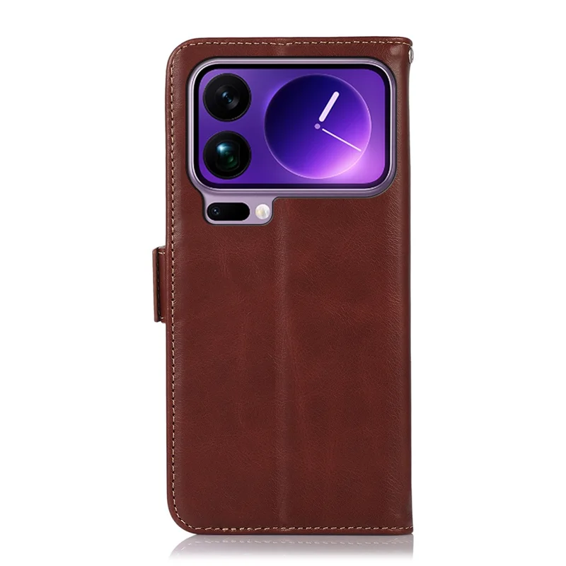 For Xiaomi 17 Pro Max Case RFID Blocking Genuine Cow Leather Wallet Phone Cover - Brown