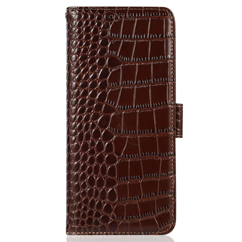 For Xiaomi 17 Case RFID Blocking Wallet Crocodile Texture Genuine Cow Leather Phone Cover - Brown