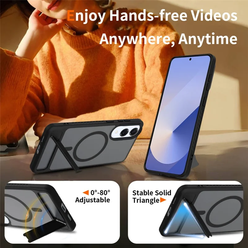 Compra a Granel para Capa de Samsung Galaxy S25 Edge Compatível com MagSafe, Sensação de Pele PC + TPU com Suporte, Capa de Telefone - Preto