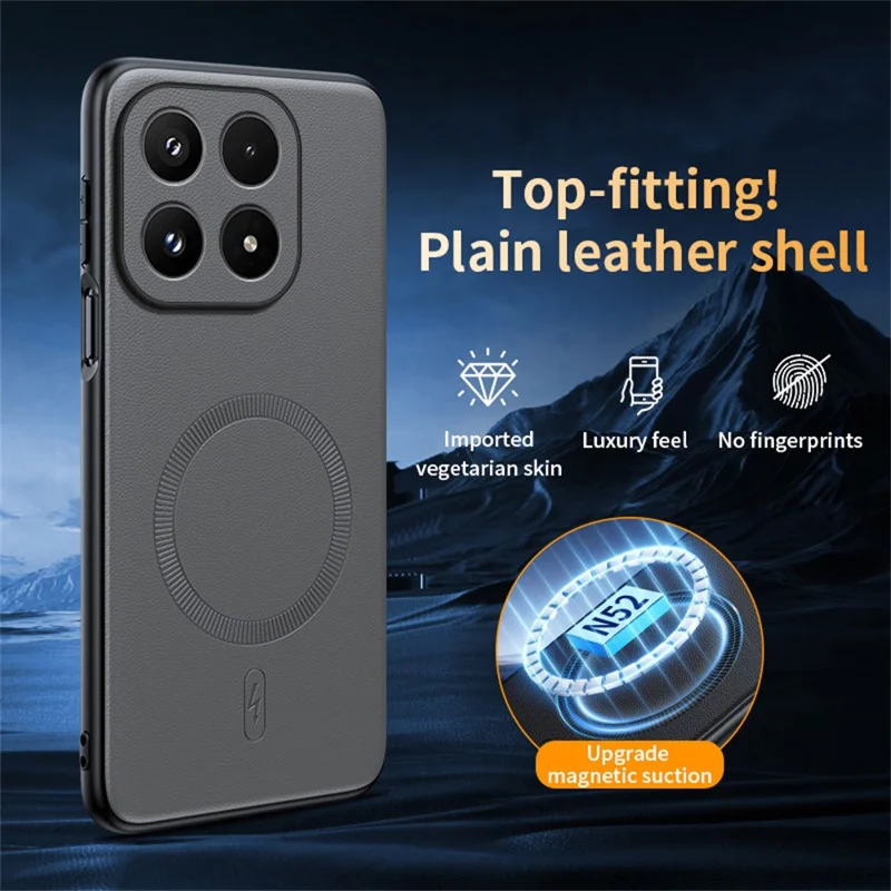 For Xiaomi 17 Case Magnetic Case Leather Coated TPU + PC Phone Cover - Grey