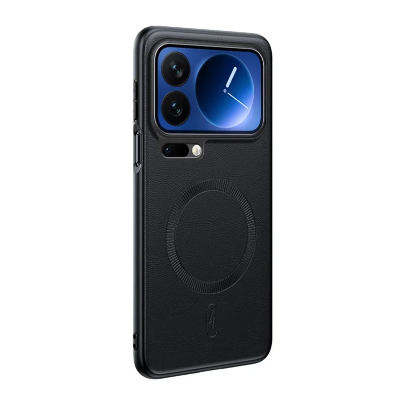 For Xiaomi 17 Pro Magnetic Case Leather Coated TPU + PC Phone Cover - Black