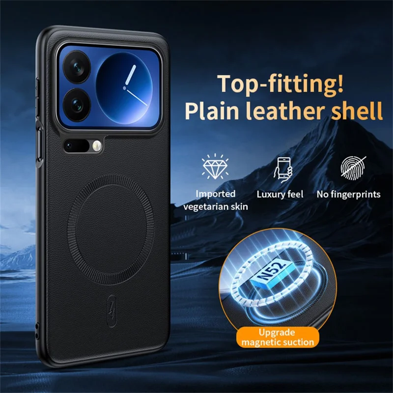 For Xiaomi 17 Pro Magnetic Case Leather Coated TPU + PC Phone Cover - Black