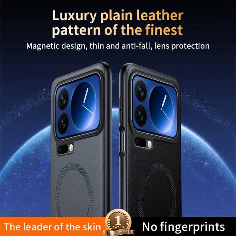 For Xiaomi 17 Pro Magnetic Case Leather Coated TPU + PC Phone Cover - Black