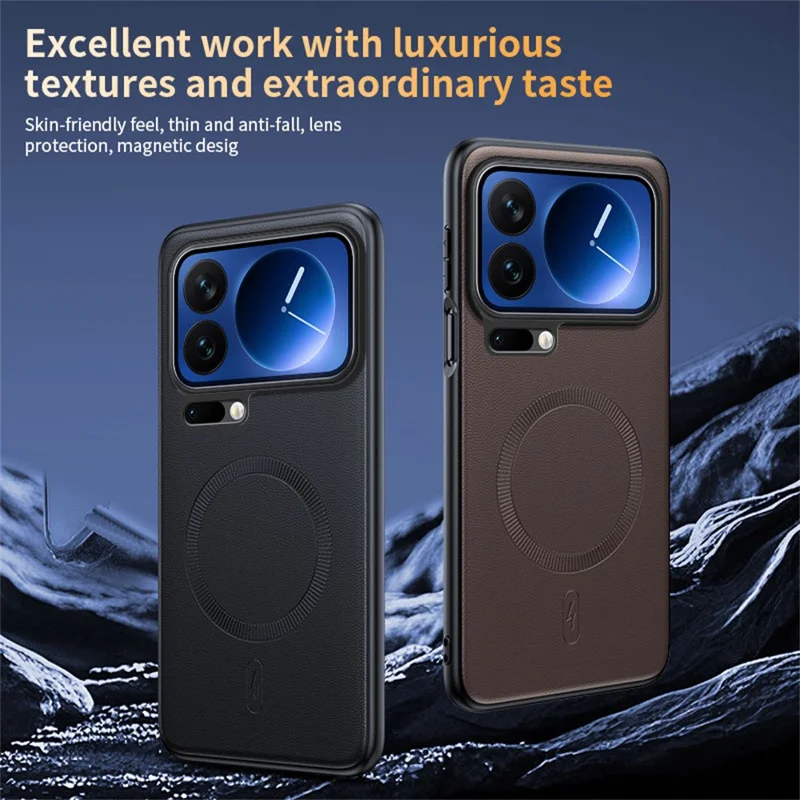 For Xiaomi 17 Pro Magnetic Case Leather Coated TPU + PC Phone Cover - Black