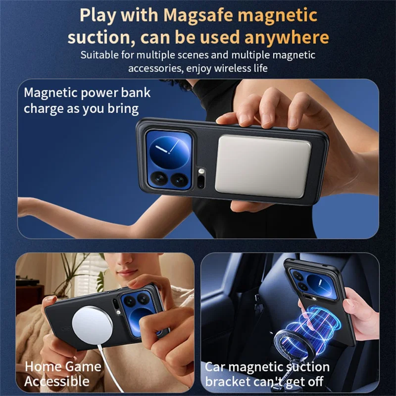 For Xiaomi 17 Pro Magnetic Case Leather Coated TPU + PC Phone Cover - Black