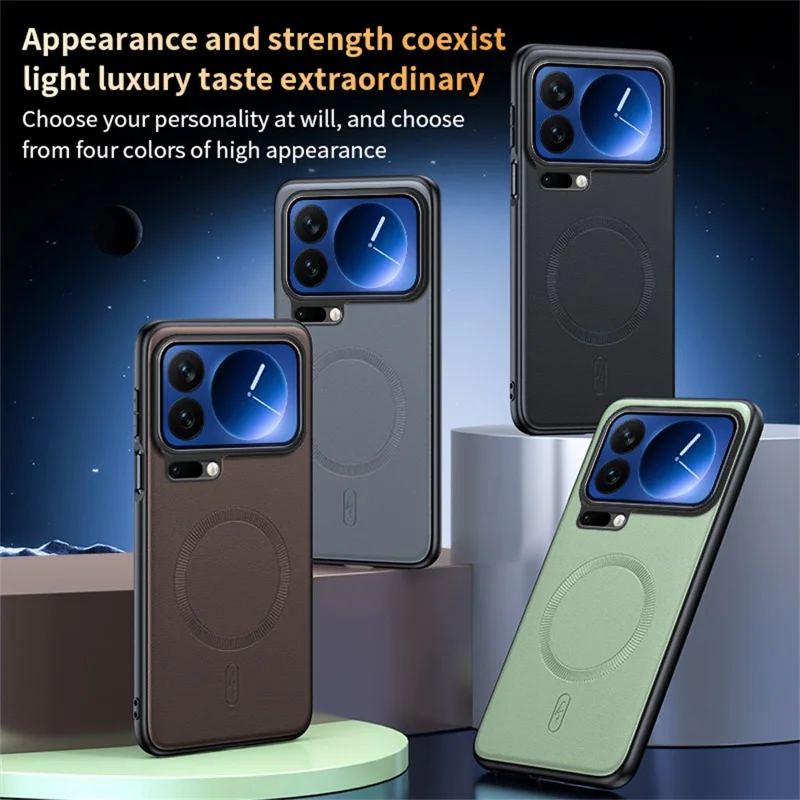 For Xiaomi 17 Pro Magnetic Case Leather Coated TPU + PC Phone Cover - Black