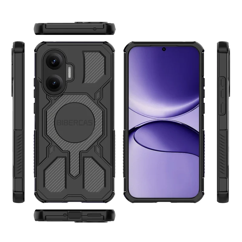 سلسلة BIBERCAS J-16 لهاتف Xiaomi Redmi Turbo 4 Pro 5G / Poco F7 5G، غطاء هاتف متوافق مع MagSafe ومقاوم للسقوط مصنوع من TPU + PC - أسود