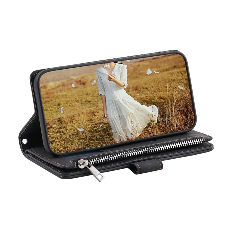 For Xiaomi 15T Wallet Case Rhombus Stitching Line PU Leather Phone Cover with Wrist Strap - Black