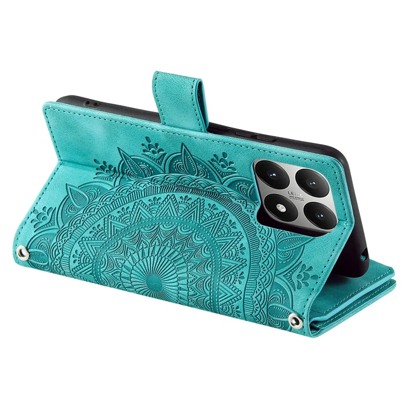 For Xiaomi 15T Wallet Case Mandala Flower Pattern PU Leather Phone Cover with Wrist Strap - Mint Green