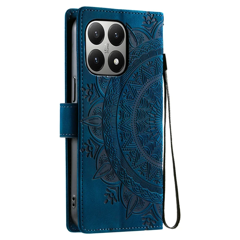 For Xiaomi 15T Case Imprinted Totem Skin Feel Wallet Leather Phone Cover with Hand Strap - Blue