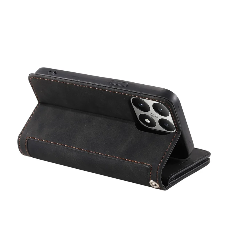 For Xiaomi 15T Case 9 Card Slots Zipper Wallet PU Leather Phone Cover with Wrist Strap - Black