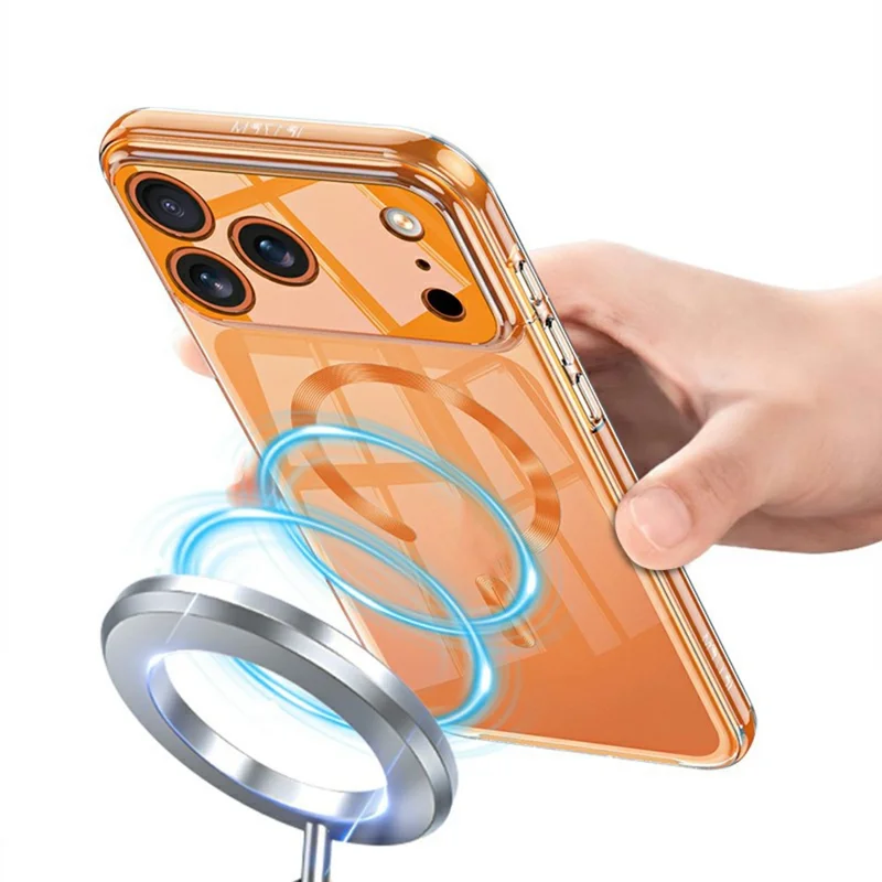 Capa GKK para iPhone 17 Pro Compatível com MagSafe Capa de telefone de PC transparente com tampa da câmera destacável - Prata