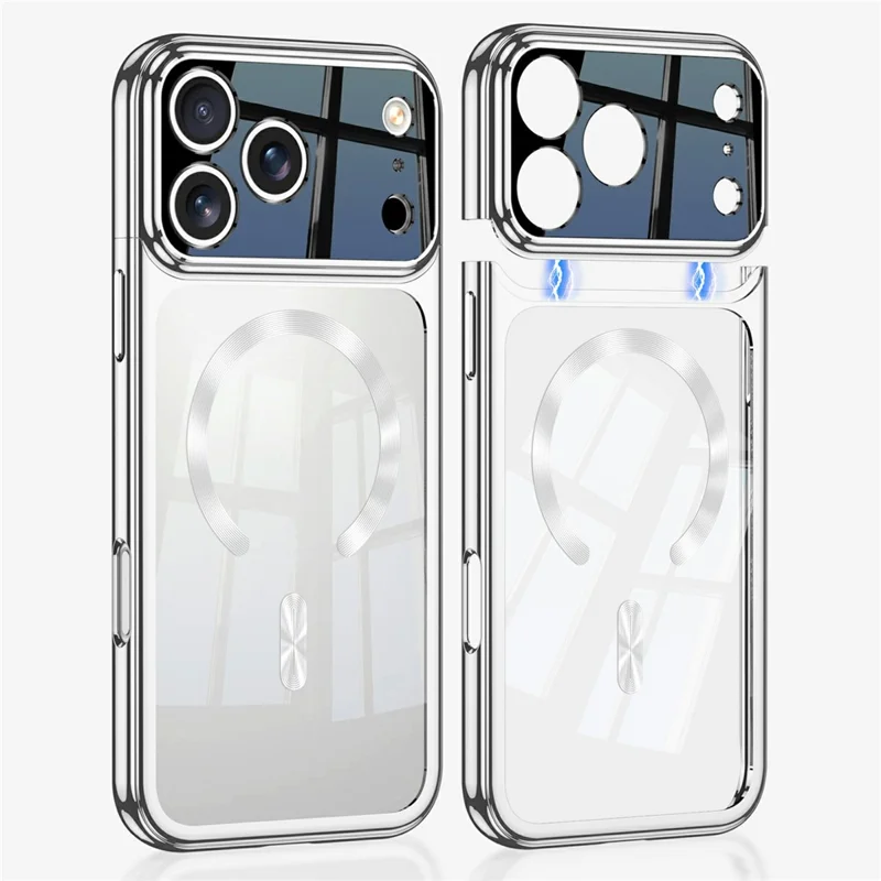 GKK For iPhone 17 Pro Max Clear Phone Case Compatible with MagSafe PC Cover with Magnetic Detachable Splicing Top Frame - Silver
