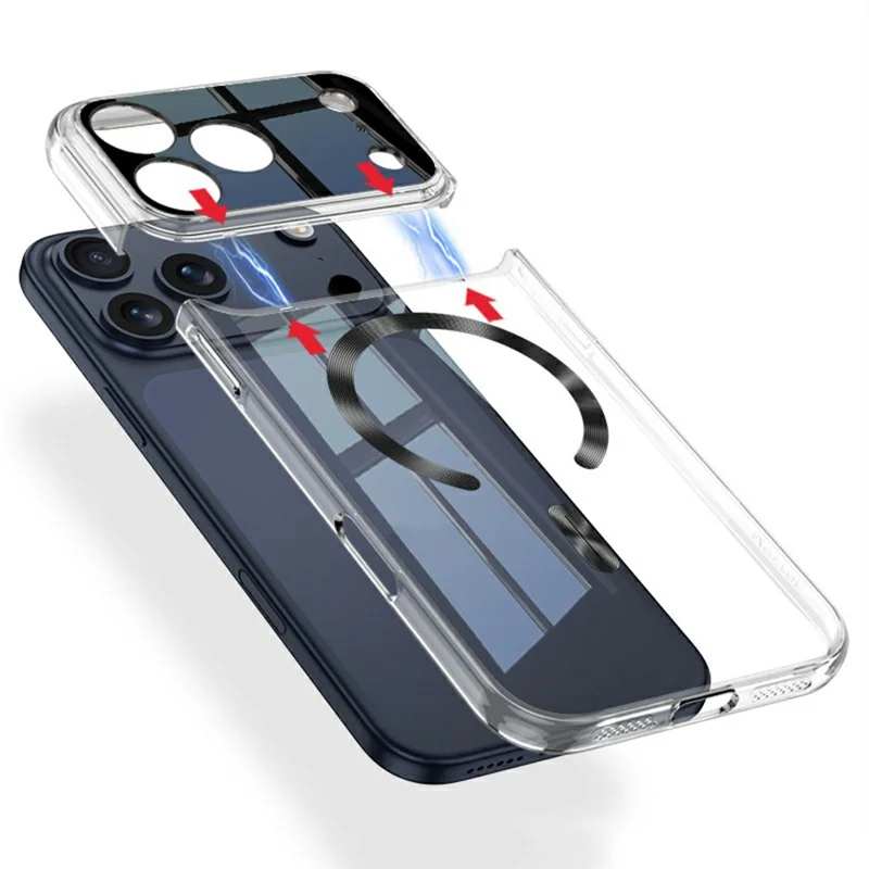 GKK For iPhone 17 Pro Max Clear Phone Case Compatible with MagSafe PC Cover with Magnetic Detachable Splicing Top Frame - Silver