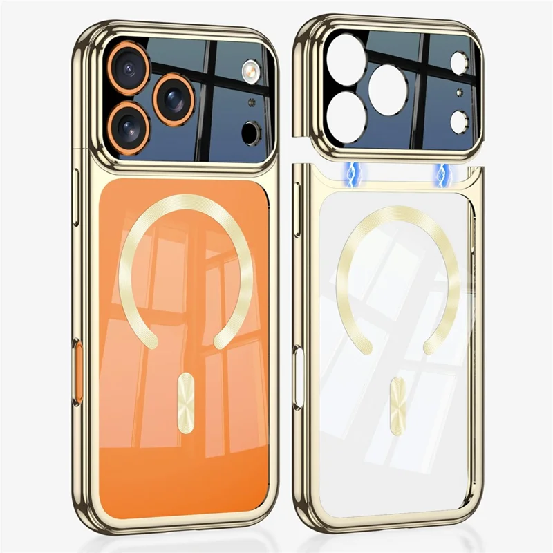 GKK For iPhone 17 Pro Max Clear Phone Case Compatible with MagSafe PC Cover with Magnetic Detachable Splicing Top Frame - Champagne Gold