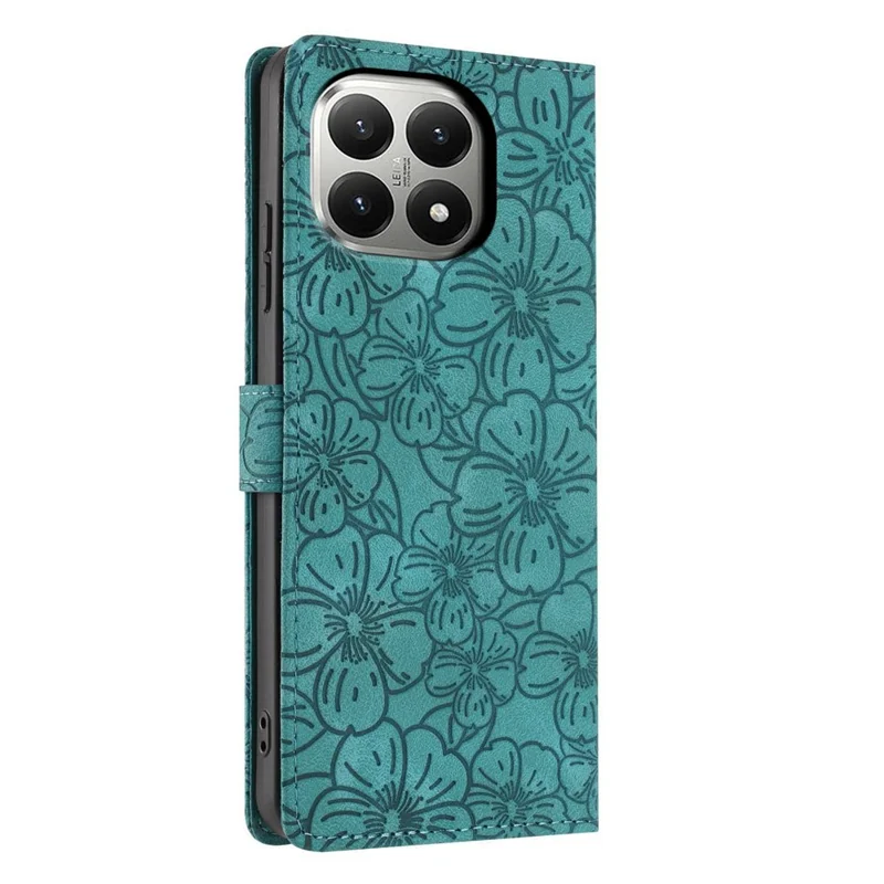 Для Xiaomi 15T Flip Case Cherry Blossom Pattern Leather Wallet Stand Phone Cover with Wrist Strap - Green