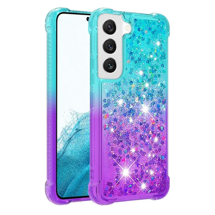 YB Quicksand Series-3 Phone Case for Samsung Galaxy S23 Gradient Color TPU Cover Quicksand Liquid Flowing Sequins Protective Case - Sky Blue / Purple