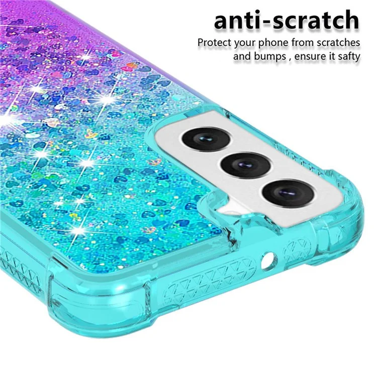 YB Quicksand Series-3 Phone Case for Samsung Galaxy S23 Gradient Color TPU Cover Quicksand Liquid Flowing Sequins Protective Case - Sky Blue / Purple