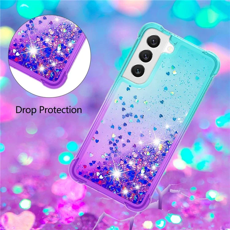 YB Quicksand Series-3 Phone Case for Samsung Galaxy S23 Gradient Color TPU Cover Quicksand Liquid Flowing Sequins Protective Case - Sky Blue / Purple