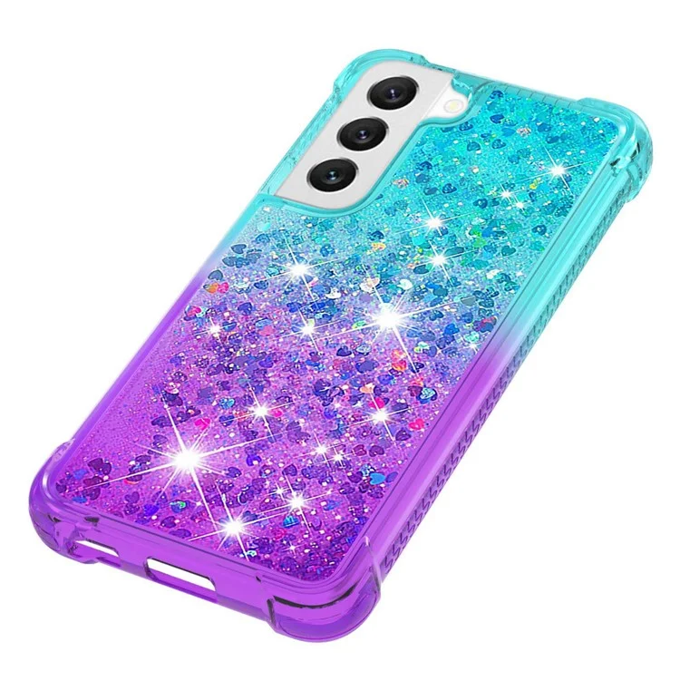 YB Quicksand Series-3 Phone Case for Samsung Galaxy S23 Gradient Color TPU Cover Quicksand Liquid Flowing Sequins Protective Case - Sky Blue / Purple