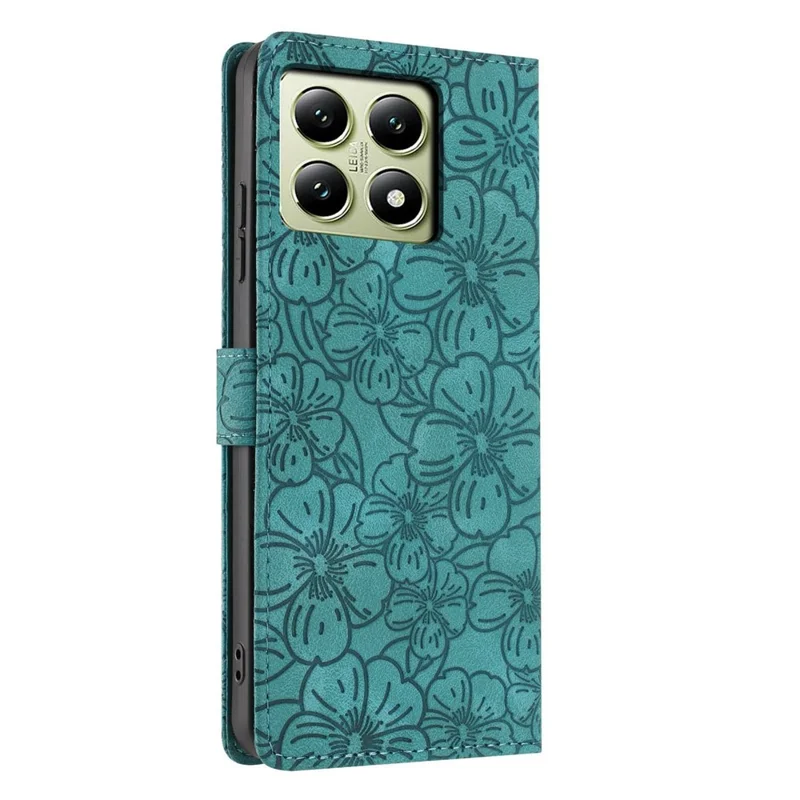 For Xiaomi 14T Flip Case Cherry Blossom Pattern Leather Wallet Stand Phone Cover with Wrist Strap - Green