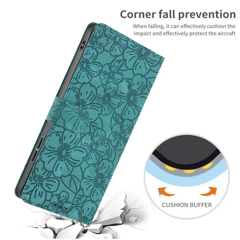 For Xiaomi Redmi Note 14 4G (164.84mm) Flip Case Cherry Blossom Pattern Leather Wallet Stand Phone Cover with Wrist Strap - Green