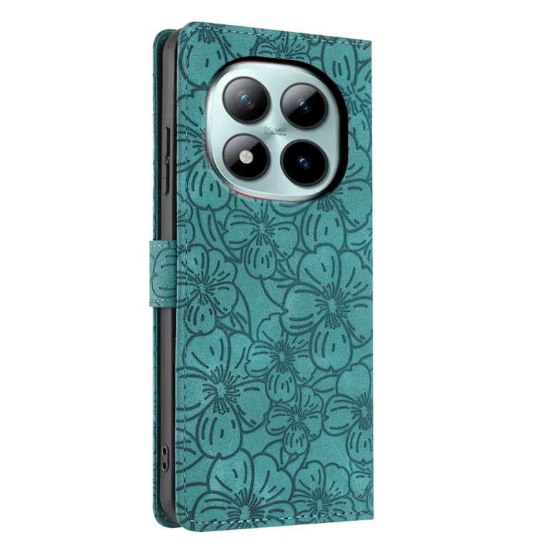 Flip-etui til Xiaomi Redmi Note 15 Pro+ 5G med kirsebærblomst-mønster Læderwallet stående telefonbeslag med håndledsrem - Grøn