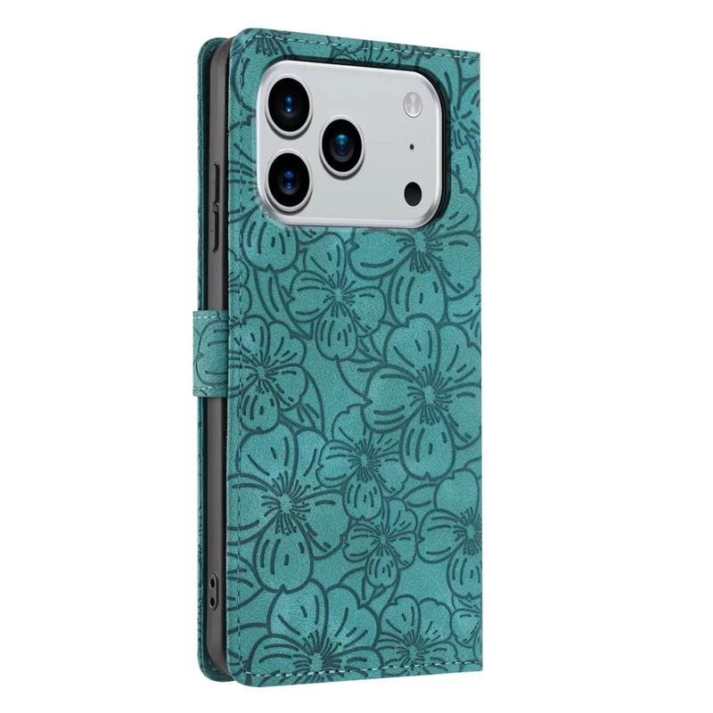 iPhone 17 Pro Max Flip-Hülle mit Kirschblütenmuster, Lederbrieftasche, Ständer, Handyabdeckung mit Handgelenkschlaufe - Grün