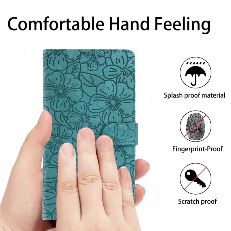 iPhone 17 Pro Flip Case Kirschblütenmuster Leder Geldbörse Ständer Handyhülle mit Handschlaufe - Grün