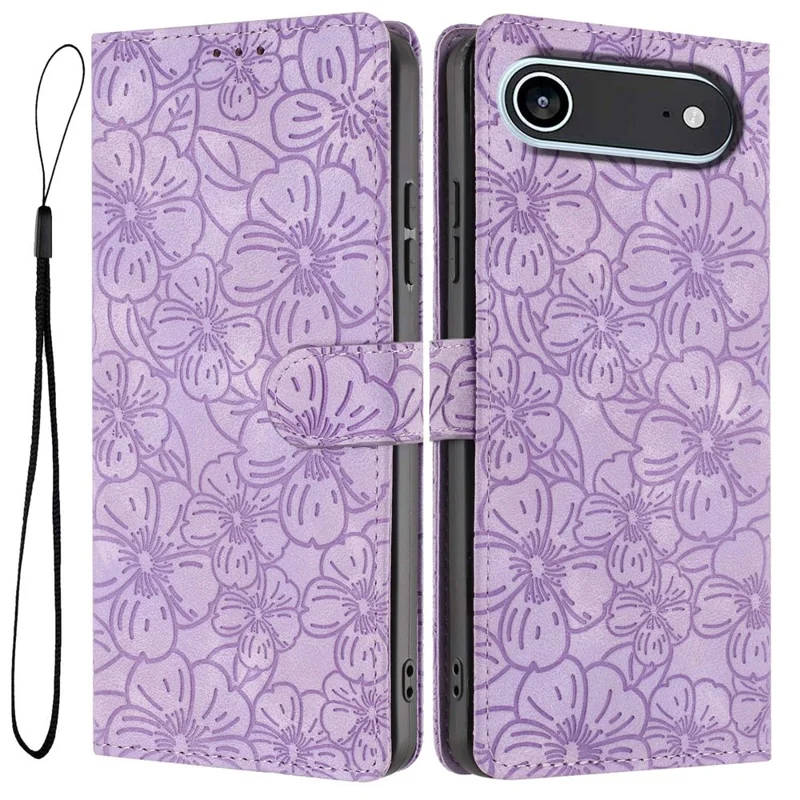 iPhone Air Flip Case Kirschblütenmuster Leder Geldbörse Ständer Handyhülle mit Handgelenkband - Lila