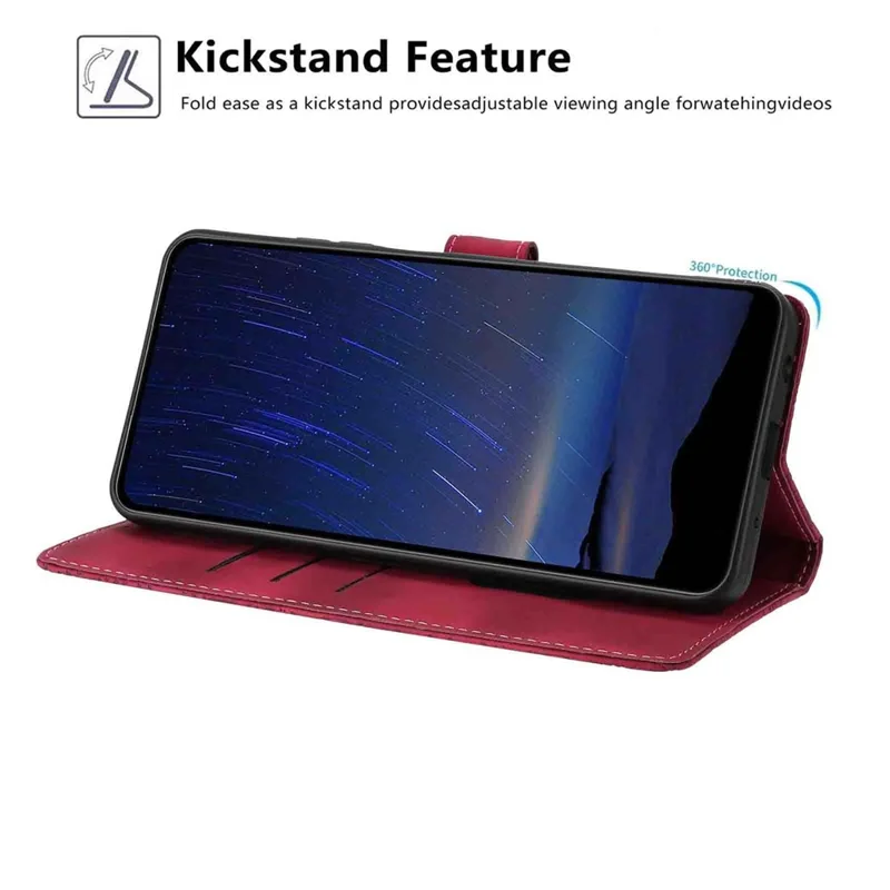 For iPhone 17 Flip Case Cherry Blossom Pattern Leather Wallet Stand Phone Cover with Wrist Strap - Wine Red